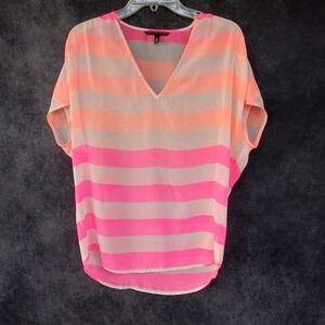 Victoria's‎ Secret XS/TP Striped Dolman Sleeve V Neck Top Neon Pink Orange Sheer